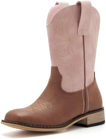 vodvob kids western boots for boys girls embroidered cowgirl cowboy boots