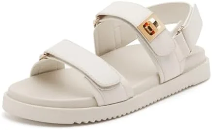 vodvob womens flat sandals double straps adjustable slides with soft arch support slip on casual sandals